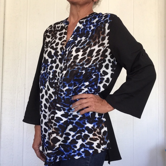 CALVIN KLEIN LEOPARD PRINT BLOUSE NWT LARGE - Picture 3 of 12